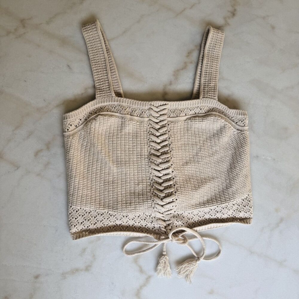 RYEGRASS | Beige Knit Boho Crop Cami • Sz MEDIUM